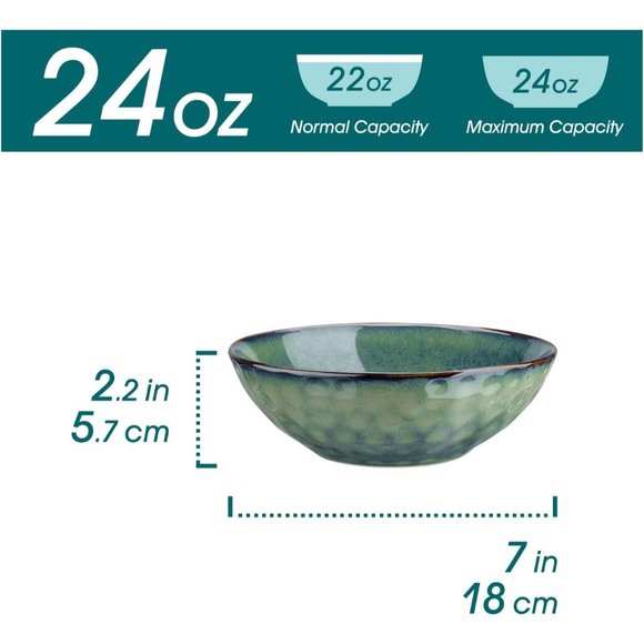 Set of 4 Cereal 24oz Porcelain Lead-free Ceramic Soup Bowls for Kitchen - Picture 2 of 7